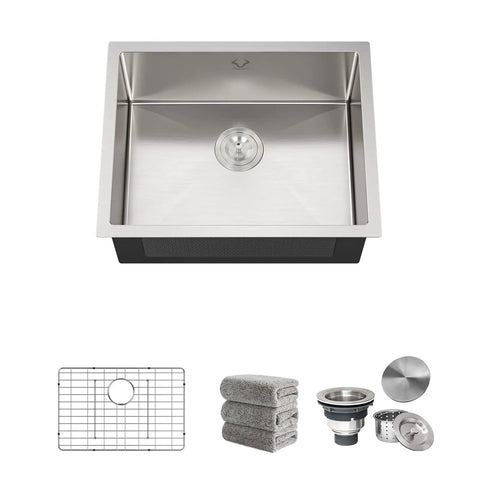 Undermount Wet Bar Sink 15x17 Inch Single Bowl 16 Gauge Stainless Steel Kitchen Prep Sink With Grooved Drain Design Includes Bottom Grid Drain Assembly Cap And Towel Bundle