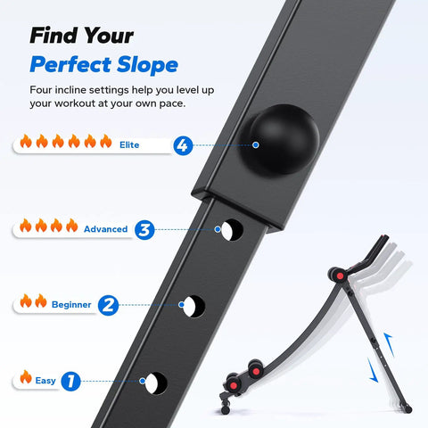 Adjustable Dual Track Ab Machine For Home Gym Core Training And Cardio Fat Burn, showing incline settings and adjustment knob.