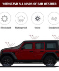 Heavy Duty Waterproof Jeep Wrangler 4 Door Car Cover For JK JL 2006-2026 illustration with weather icons above