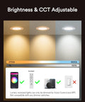 Brightness and CCT adjustable for 4 Pack Canless 4 Inch Smart LED Recessed Downlights, 9W RGBWW Ceiling Lights with WiFi and Bluetooth.