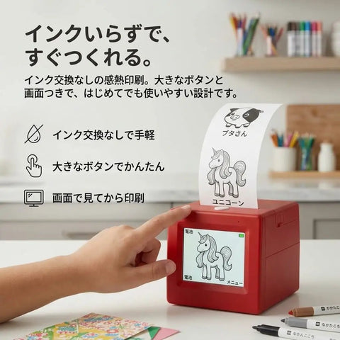 Compact Kids Mini Thermal Printer Featuring Zero Ink Hassle And Instant Screen Preview For Challenge Cards Clue Notes Activity Sheets And Straight Up Game Night Essentials with colorful preview.