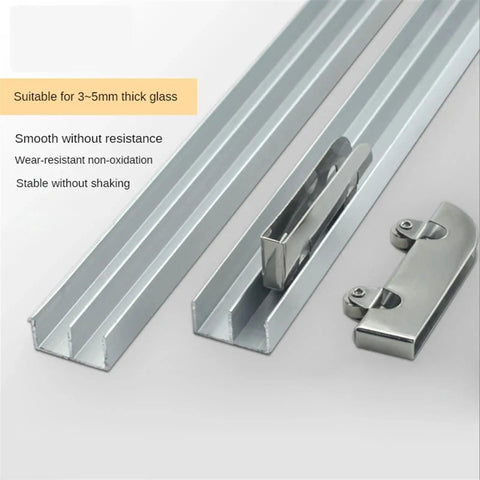 Full Extension Drawer Slides Set, Four-Piece Sliding Door Rail System For Cabinets And Glass, 5mm Glass Track Clamp Roller