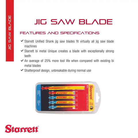 Bi Metal Jig Saw Blade Kit With Unified Shank, features list and 6 blade pack