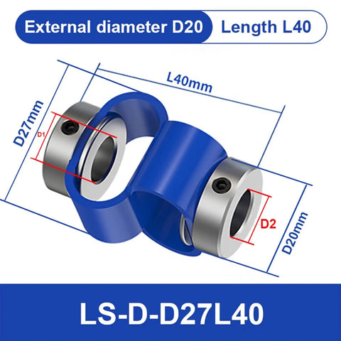 Super Smooth LS D27L40 Aluminum Encoder Shaft Coupling For 3D Printers with blue double loop design and dimensions.