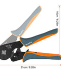 Self Adjusting Wire Ferrule Crimping Tool With Square Jaw For AWG 28-5, Pro Grade Ratchet Pliers side view with dimensions.