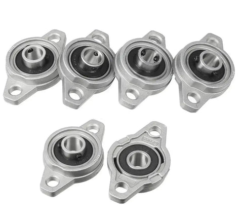 4 Pcs Zinc Alloy Flange Pillow Block Bearings Has Steel Core Self Aligning 8Mm Or 12Mm Shafts Super Heavy Duty Wear Resistant Perfect For Your Robust Jobs Helping Your Units Running Smooth Under Stress For Builders Seeking Reliable Performance Right Now. six flange pillow block bearings on white background