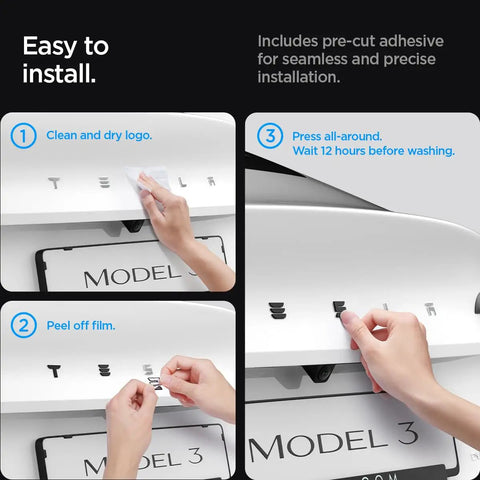 Installation process of Tesla Model 3 Highland Rear Emblem Full Cover Sticker That Keeps Your Badge Looking Fresh with easy adhesive