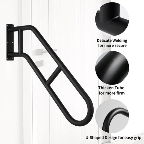 Heavy Duty Wall Mounted Grab Bar For Outdoor Steps No Sweat Assembly Non Slip Safety Railing For Porch Deck Backyard And Garage Safe Handle with U-shaped design.