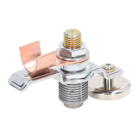Xixian 600A Heavy Duty Welding Ground Clamp With Super Strong Magnet And Thickened Brass Nose For Stable Arcing, close-up of metal clamp detail.