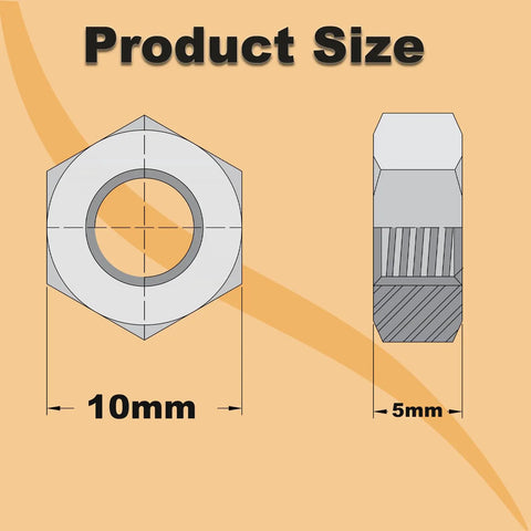 Diagram showing size of 50 Pack M6 Hex Nuts Stainless Steel 304 With Hex Drive Metric M6x1 Threads DIN934 Right Hand Replacement Fasteners