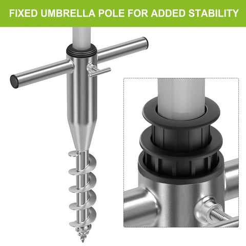 Heavy Duty Beach Umbrella Sand Anchor for Grass and Sand, Windproof In-Ground Base With 3-Sleeve Design, steel spiral close-up