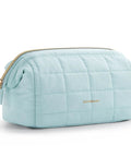 Puffy Padded Makeup Bag For Women With Wide Opening Travel Toiletry Organizer Case Light Blue Cosmetic Pouch for Brushes Lipstick