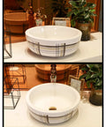 Modern Vessel Sink, Creative Round Ceramic Lavatory Vanity Sink, Bathroom Above Counter Porcelain Sink Bowl with stylish design.