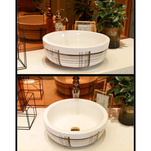 Modern Vessel Sink, Creative Round Ceramic Lavatory Vanity Sink, Bathroom Above Counter Porcelain Sink Bowl with stylish design.
