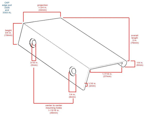 Diagram of Back Mount Finger Edge Pull 3 Inch Polished Chrome Cabinet And Drawer Handle with measurements and details.