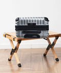 Two Pack Folding Wooden Luggage Stand For Hotel Rooms with suitcase, Collapsible Luggage Rack With Strong Metal Connectors.