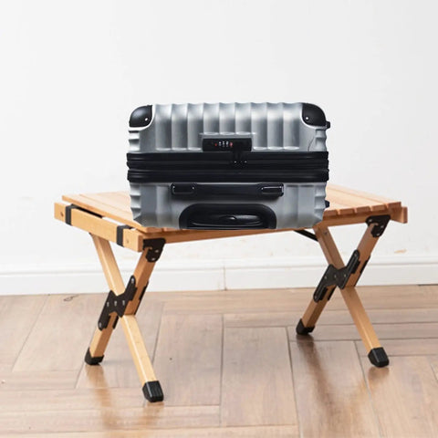 Two Pack Folding Wooden Luggage Stand For Hotels And Guest Rooms with suitcase, heavy duty rack, metal connectors, collapsible design