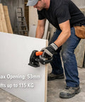 Professional using Premium Heavy Duty Drywall Carrier And Panel Lifter with ergonomic handles to lift plywood sheets.