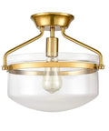 Mid Century Gold Ceiling Light With Clear Dome Glass Shade 13.4 Inch Wide Semi Flush Mount Fixture For Kitchen Hallway Bathroom And Bedroom Dope Retro Vibe Meets Modern Vintage Glow with bulb visible