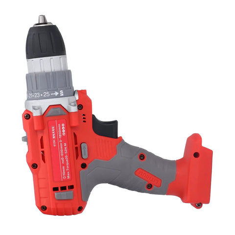 All Day Hassle Free Cordless Drill Driver With Dual Mode Switch Twenty Five Position Clutch High Torque Two Speed Gearbox Easy Grip Power Tool, side view.