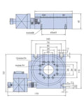 Dimensions and specifications of Motorized Rotary Positioning Stage 360 Degree Electric Rotary Table for precision machining.