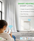 Smart home setup showing Sleek Wifi Wall Heater Kick The Winter Chill Legit Game Changer App Controlled Smart installed.