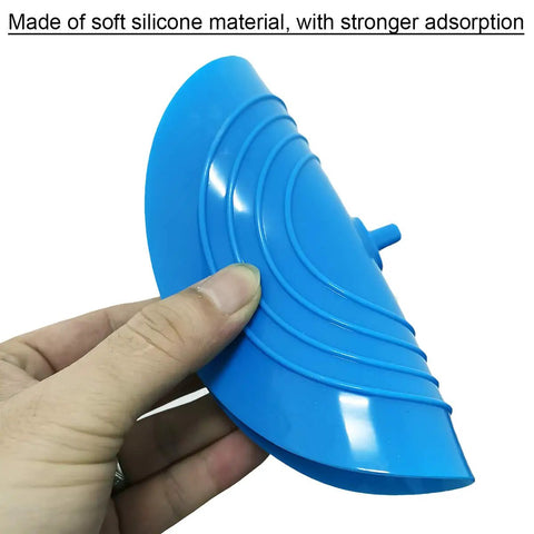 Heavy Duty 2 Pack Silicone Sink Stoppers With Leak Proof Seal And Straight Up Solid Grip For Kitchens And Bathtubs Universal Fit No Sweat Setup Real Deal Drain Stopper blue silicone sink stopper being held, showcasing strong grip and design.