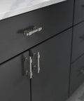 5 Pack Slick Matte Brushed Nickel Cabinet Handles And Adjustable Drawer Pulls For Kitchen Cabinets Dressers And Cupboards Fits 1.375 To 4 Inch Hole Centers With Adjusta-Pull installed on dark cabinets