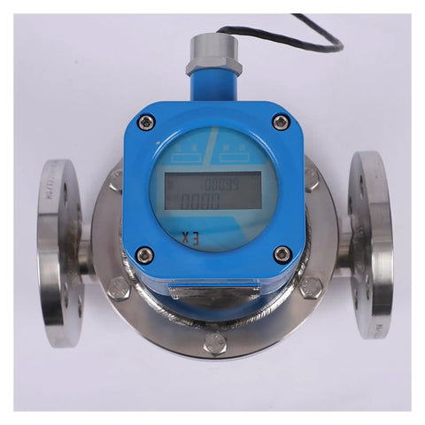 Tough As Nails Stainless Steel Oval Gear Flow Meter for harsh chemical jobs, featuring a digital display and flanged connections.