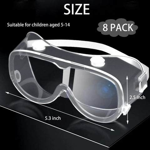 Kids Safety Goggles 8 Pack Adjustable Lightweight Protective Glasses For Boys And Girls Crystal Clear Eye Protection