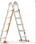 Heavy Duty 20ft A Frame Extension Ladder With Stabilizer Bar And Wheels aluminum ladder shown open and extended