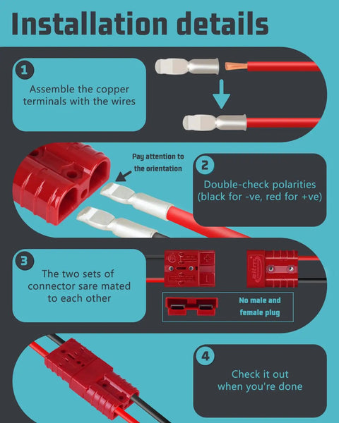 Installation details of Top Shelf 10 Piece Battery Cable Connectors Rated For 600 Volts And 50 Amps Heavy Duty Quick Release.