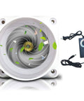 Inline Duct Fan 2 Inch 50mm Kit with Adjustable Speed and controller, showcasing a swirling fan and control knob, ideal for small spaces.