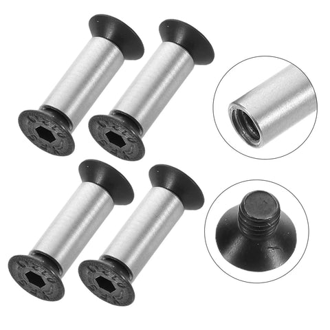 Four silver knife-handle rivets with black caps, 4-pack for kitchen knife repair (angled front view)