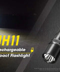 Graphic of 1000 Lumen USB C Rechargeable EDC Flashlight With Dual Batteries And LumenTac Organizer, shown next to bright beam