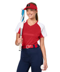 Tough Industrial Gear Abandoned Factory Machinery Sport Sun Visor In Red For Adult One Size worn by female athlete holding a bat.
