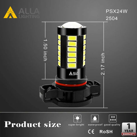 PSX24W 2504 LED Fog Light Bulbs Set Of 2, 6000K Xenon White, 2800 Lumens Total, Auto 12V Fog Lamps Replacement product dimensions