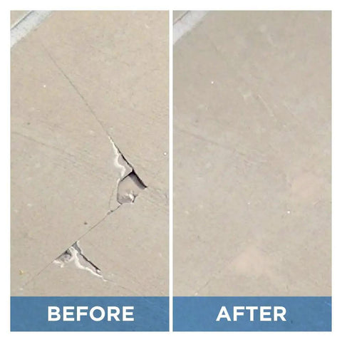 Before and after using Tile Repair Filler For Ceramic Porcelain Acrylic Fiberglass And Enamel, Super Strong Adhesion, Color Match Nanotech Repair Paste That Fixes Chips And Cracks Fast, Easy As Pie To Use, Durable Diy Tile Patch For Home And Kitchen showing crack repair.