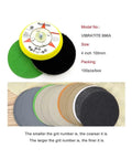 Premium 120 Piece Set Of 4 Inch Hook And Loop Sanding Discs With Dust Venting Holes And Durable Silicon Carbide Coating for various grits.
