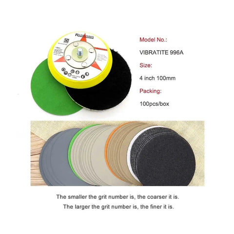 Premium 120 Piece Set Of 4 Inch Hook And Loop Sanding Discs With Dust Venting Holes And Durable Silicon Carbide Coating for various grits.