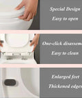 No Drama Thick Polypropylene Toilet Seat With Dead Smooth Slow Close Lid And Quick Release Hinges For Universal Bathroom Fixtures showing features like easy open design and one-click disassembly.