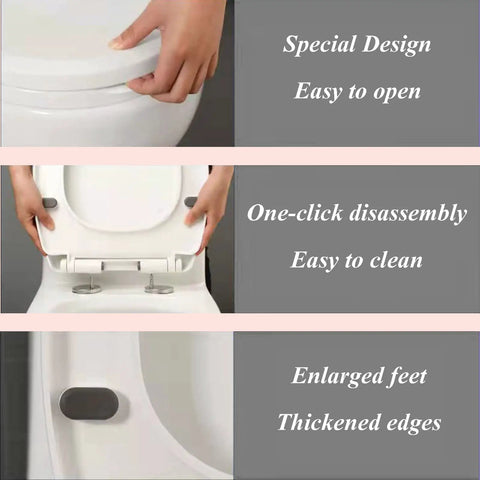 No Drama Thick Polypropylene Toilet Seat With Dead Smooth Slow Close Lid And Quick Release Hinges For Universal Bathroom Fixtures showing features like easy open design and one-click disassembly.