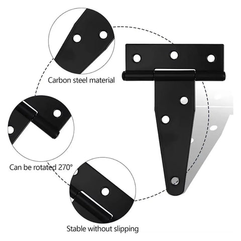 Beefy Heavy Duty Metal Door Hinges Set Ten Pack 3/4/6 Inch Gate Strap Hinges Rustproof T Shape 270 Degree Rotation