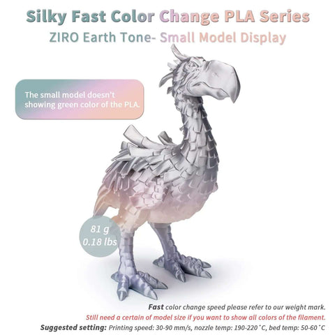 3D printed bird model in Earth Tone Silk PLA Filament With Dope Gradient Color Change For 3D Printing On Most FDM Printers
