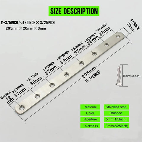 12 Inch Flat Mending Plate Set Of 4 Stainless Steel Straight Braces With Screws For Repair And Joining Connectors size details