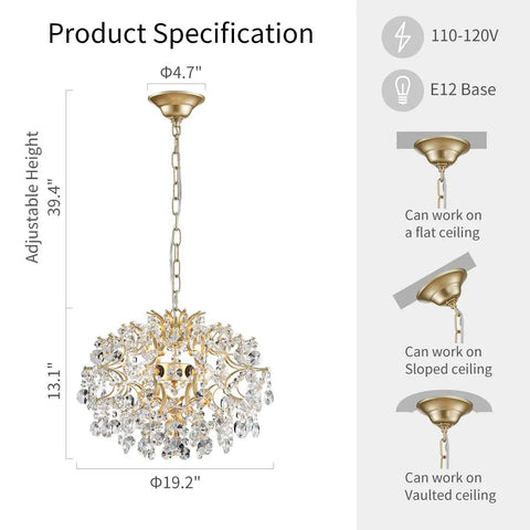 Crystal Chandelier Pendant Ceiling Light Modern Hanging Fixture For Bedroom Hallway Bar Kitchen Bathroom Glam Gold Finish