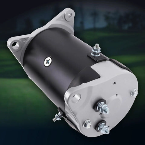 Heavy Duty Starter Generator For Ezgo Golf Cart Mg2 Txt Rtx Medalist Fleet Freedom Hp And Club Car Ds close-up view of robust black steel housing and mounting bolts.