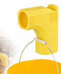Yellow Table Saw Dust Collector Adapter For DWE7485 With Dual Integrated Hooks attached to a bucket for efficient sawdust collection.
