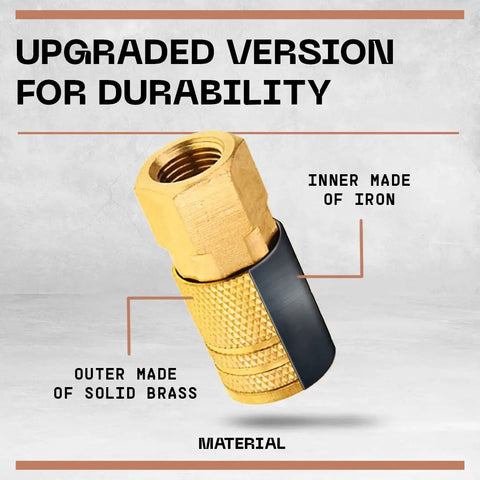 Female Air Coupler Set One Quarter Inch NPT Quick Connect Plug Kit Ten Pack Brass Finish Durable Iron Core With Brass Exterior
