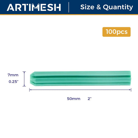100 Pack 7mm One Quarter Inch Plastic Expansion Anchors 50mm Length Heavy Duty Green PE Wall Plugs Size and Quantity